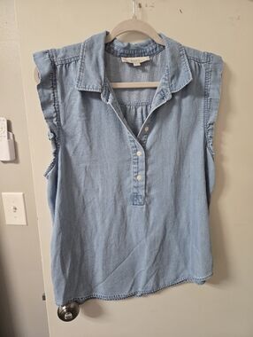 LOFT Light Blue Sleeveless Denim-Style Button Front Top